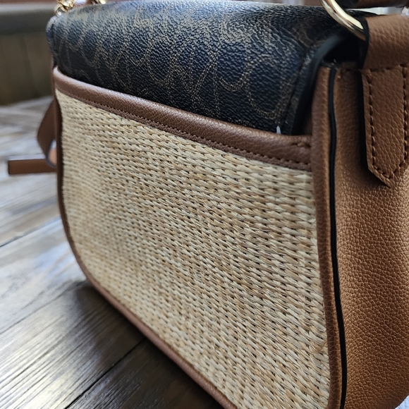 NWOT Calvin Klein Signature Shoulder Bag Crossbody Brown & Natural Straw - Picture 11 of 15